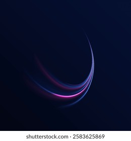 Lines in the shape of a comet against a dark background. Illustration of high speed concept. Motion light effect for banners. Fast speed car. Curved light trail stretched upwar