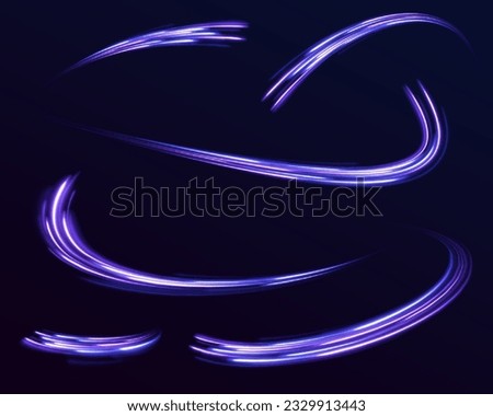 Lines in the shape of a comet against a dark background. Neon color glowing lines background, high-speed light trails effect. Magic of moving fast lines. Laser beams, horizontal light rays. Vector.