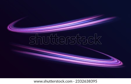 Lines in the shape of a comet against a dark background. Neon color glowing lines background, high-speed light trails effect. Magic of moving fast lines. Laser beams, horizontal light rays. Vector.