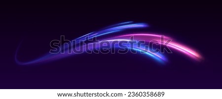Lines in the shape of a comet against a dark background. Radial color spirals. Acceleration speed motion on night road. Bright sparkling background.	 Foto stock © 