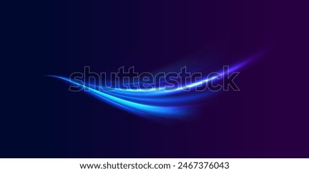 Lines in the shape of a comet against a dark background. Racing cars dynamic flash effects city road with long exposure night lights.