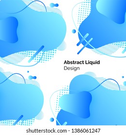 Lines and shapes, blue abstract liquid design vector. Color dynamic substances, puddle and drops, paint splash or blot, banner backdrop template or mockup