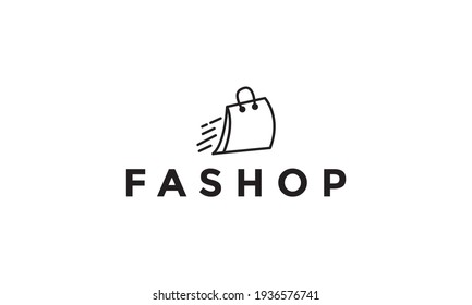 lines shopping bag with fast logo vector symbol icon illustration design