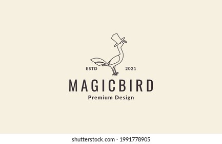 lines simple bird vulture with hat magic logo symbol vector icon illustration graphic design