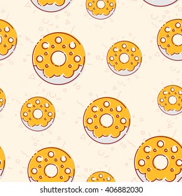 Lines simple donut seamless pattern. Sweet food icons flat style. Cartoon flat vector illustration. Objects isolated on a background. 