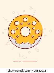 Lines simple donut sketch. Sweet food icons flat style. Cartoon flat vector illustration. Objects isolated on a background. 