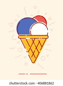 Lines simple  ice cream sketch. Sweet food icons flat style. Cartoon flat vector illustration. Objects isolated on a background. 