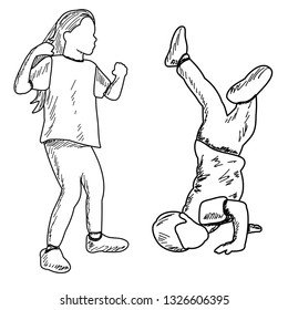 lines, sketch, children dance