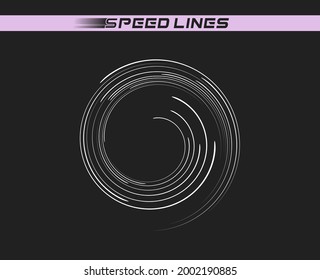 Líneas de velocidad, espiral, remolino. Bandas giratorias, tiras cómicas, giros. Objeto vector en un fondo aislado oscuro, plantilla.