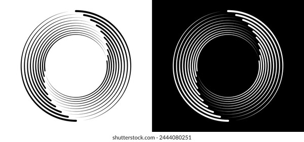 Lines in spiral abstract background. Dynamic transition illusion. Black shape on a white background and the same white shape on the black side.
