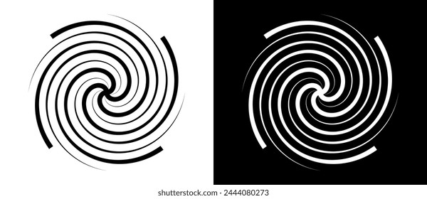 Lines in spiral abstract background. Dynamic transition illusion. Black shape on a white background and the same white shape on the black side.