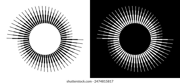 Lines in spiral abstract background. Dynamic transition illusion. Black shape on a white background and the same white shape on the black side.