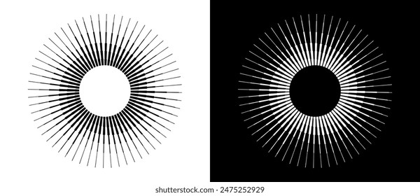 Lines in spiral abstract background. Dynamic transition illusion. Black shape on a white background and the same white shape on the black side.