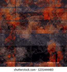 Lines, stripes, blots. Black, blue, brown, orange colors. seamless texture. Abstract vector background for web page, banners backdrop, fabric, home decor, wrapping
