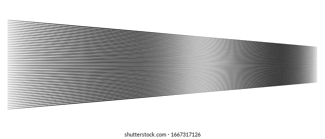 Lines, stripes in perspective. 3d strips vanishing, diminishing to horizon. Angle burst radial lines. Straight, parallel, horizontal streaks