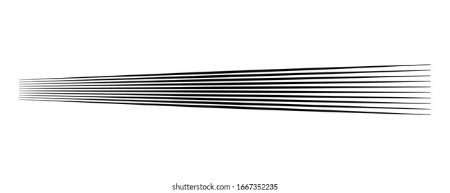 Lines, stripes in perspective. 3d strips vanishing, diminishing to horizon. Angle burst radial lines. Straight, parallel, horizontal streaks