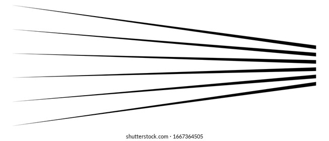 Lines, stripes in perspective. 3d strips vanishing, diminishing to horizon. Angle burst radial lines. Straight, parallel, horizontal streaks