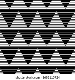 Lines, stripes, strokes, triangles seamless pattern. Modern ornate. Striped image. Lined background. Abstract wallpaper. Linear ornament. Stripe forms. Line shapes. Stripy digital paper. Vector work