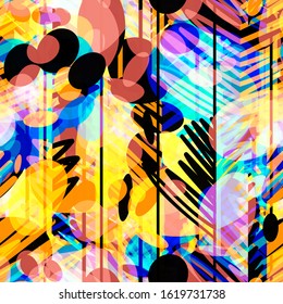 Lines, strokes, ovals mix random. Colorful seamless texture. Abstract vector background for web page, banners backdrop, fabric, home decor, wrapping
