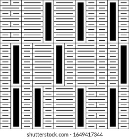 Lines, strokes, rectangles seamless pattern. Stripes, blocks print. Geometrical wallpaper. Modern background. Contemporary ornament. Grid illustration. Geometric backdrop. Abstract image. Vector art.