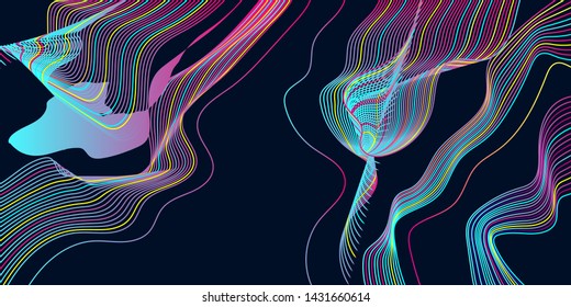 Lines summer background bright multicolored space geometric banner music neon gradients colorful of abstract