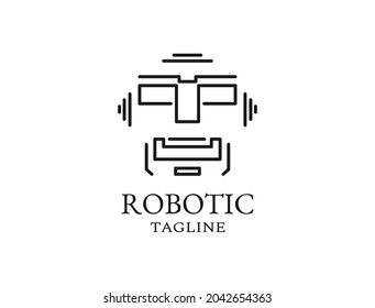 Lines that make up a digital face resembling a robot are used for logo robot, mechanic, machine and its kind