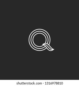 Lines thin design logo Q letter monogram. Feminine script symbol typography trendy design element.