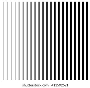 Lines from thin to thick. set of 22 straight, parallel vertical lines, stripes.