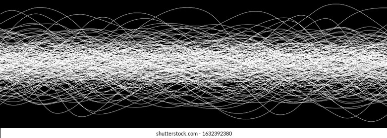 Lines and thread on a black background. White tangled chaos pattern.Chaotic white lines texture. Motley black and white vector background. Black and white chaotic banner. Design for creative banner.