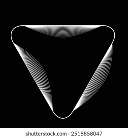 Lines in triangle Form . Linear rounded shape Vector Illustration .Lots of lines form a triangle.Design element . Various  lines forming rounded triangle . Abstract Geometric line art .