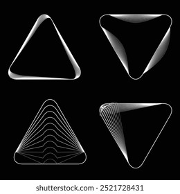 Lines in triangle Form . Linear rounded shape Vector Illustration .Lots of lines form a triangle.Design element . Various  lines forming rounded triangle . Abstract Geometric line art .