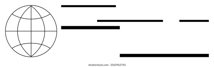 Lines of varying lengths extend from an outlined globe, suggesting abstract communication and global connectivity. Ideal for technology, communication, globalization, modern design, and abstract