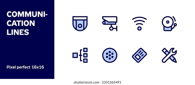 С líneas de comunicación. Juego de iconos de línea de vectores. Tamaño. Dos colores 16x16 px.