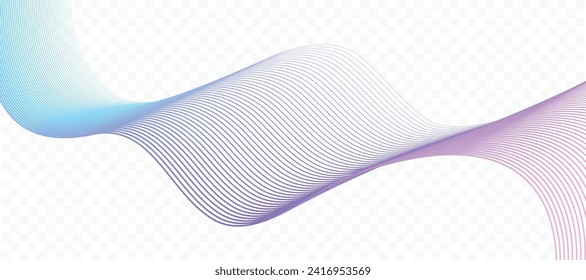 Linien winken bunter Farbverlauf-beruhigende Rhythmen Vektorgrafik einzeln transparent auf Blau, Violett und Rosa geeignet für AI-Technologie, Wissenschaft, Schallwellen, Digital, Web, Social Media-Post, Banner, Poster