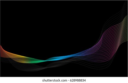 Lines waves in blue colors.Abstract geometric texture. Vector banner background .On black background.Eps10