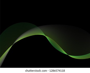 Lines waves in green colors on black background. Abstract geometric texture. Vector banner background .Eps10