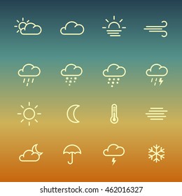 Lines Weather Forcast Icon Set On Gradient Background. 