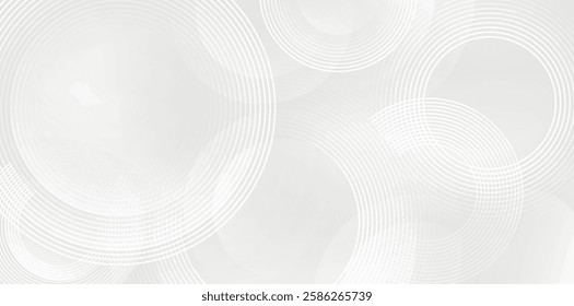 Lines white circular geometric pattern on gray background. Futuristic tech background, abstract striped with lines background.
