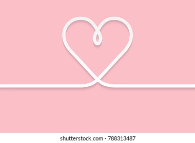 Lines White hearts paper art On a pink paper background  shadows, light ,For Valentine's Day ,vector illustration