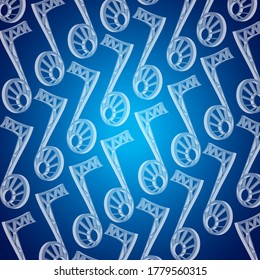 Lines of white musical notes and symbols with shades on blue background