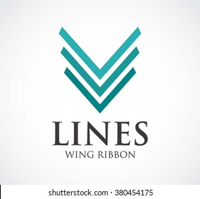 Lines wing of ribbon abstract vector and logo design or template fly minimal business icon of company identity symbol concept