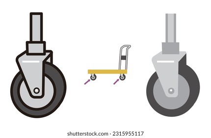 With lines, without lines, two types of caster wheels, vector illustration