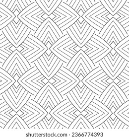 Lines zigzag arches seamless pattern. Black and white line art arces background. Vector backdrop. Lines simple symmetrical ornaments. Zig zag patterned endless texture. For prints, fabric, wrapping.