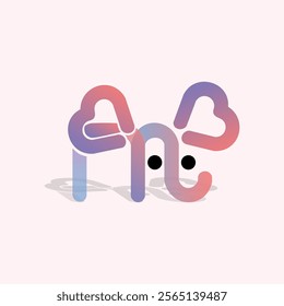 A line-shape abstract elephant illustration with shades of love