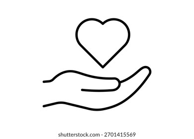 Ícone de cuidados estilo linha simbolizando cuidado, apoio e solidariedade. Vetor editável ideal para caridade, voluntariado e projetos comunitários