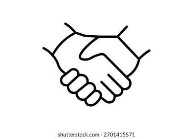 Ícone de handshake estilo de linha que representa trabalho em equipe, parceria e solidariedade. Vetor editável para negócios, contratos e projetos da comunidade