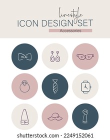 Accesorios para conjunto de diseño de iconos de estilo de línea