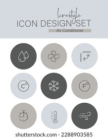 Linestyle Icon Design Set Air Conditioner