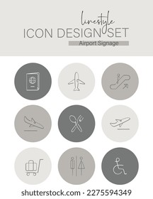 Linestyle Icon Design Set Airport Signage