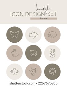 Linestyle Icon Design Set Animal